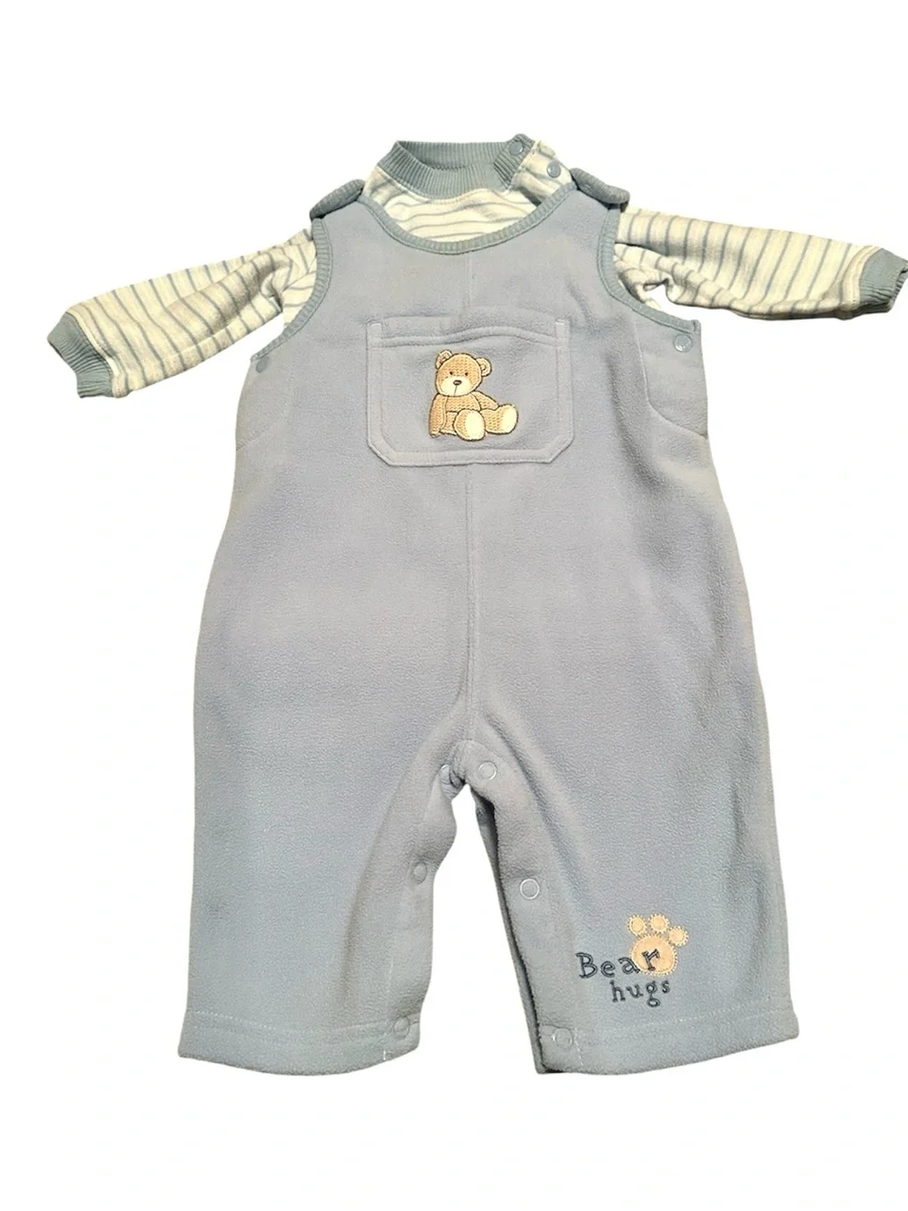 Carters Baby Blue Bear Hugs Fleece Overalls w/Matching Long Sleeve Top-Size 6M